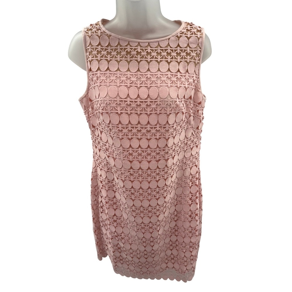 Lauren Ralph‎ Lauren Pink Rose Eyelet Lace Sheath Lined Dress Size 16 New